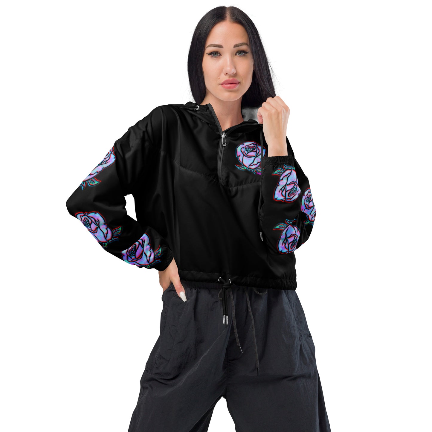Water Colored Rose Women’s cropped windbreaker