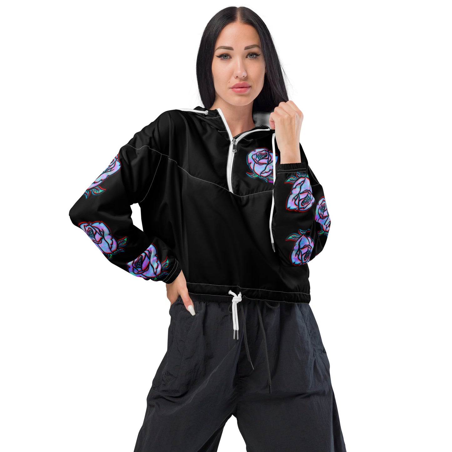 Water Colored Rose Women’s cropped windbreaker